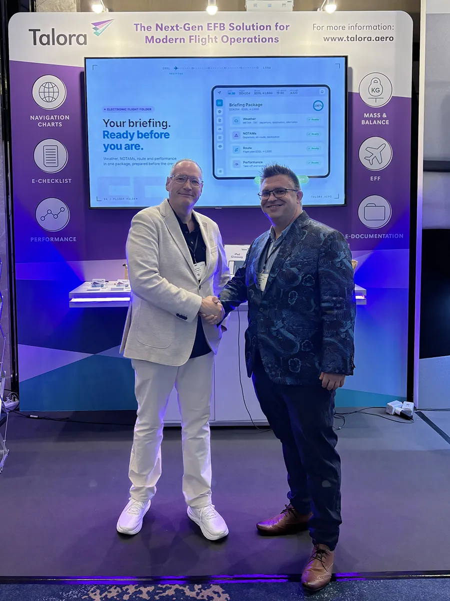 Arjen Piest, Global Aviation Lead at Meteomatics and Stephen Young, Chief Commercial Officer at TALORA